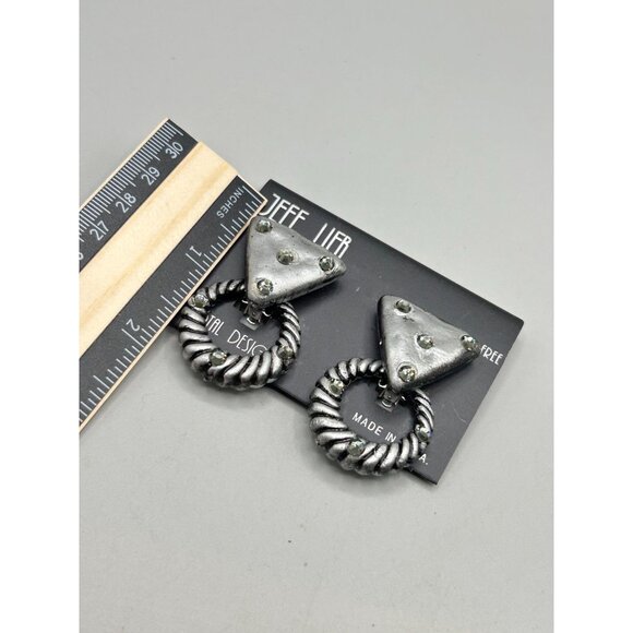 Jeff Lieb Vtg Silver Rhinestone Clip On Earrings Door Knockers Removable Dangles - Picture 7 of 7